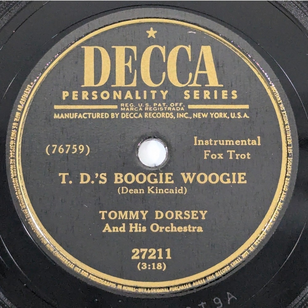 Tommy Dorsey T. D.'s Boogie Woogie Opus Two Decca 27211 10" 78 RPM Jazz Record